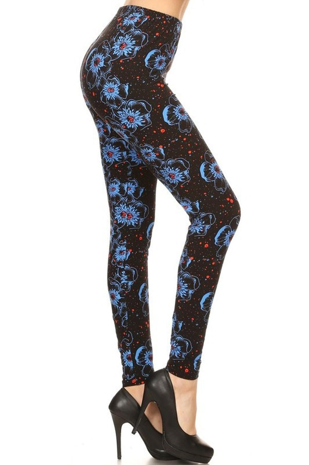 Buttery Smooth Blue Evening Bloom Floral Leggings