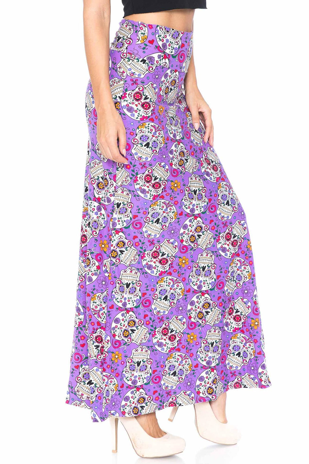 Buttery Soft Purple Sugar Skull Maxi Skirt