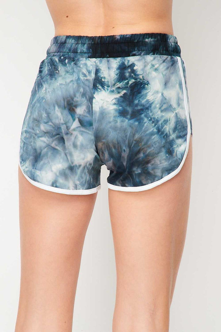 Buttery Soft Navy Tie Dye Side Striped Drawstring Waist Dolphin Shorts
