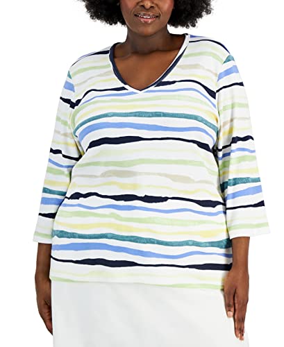 Karen Scott Plus Size Sasha Stripe 3/4 Sleeve Top