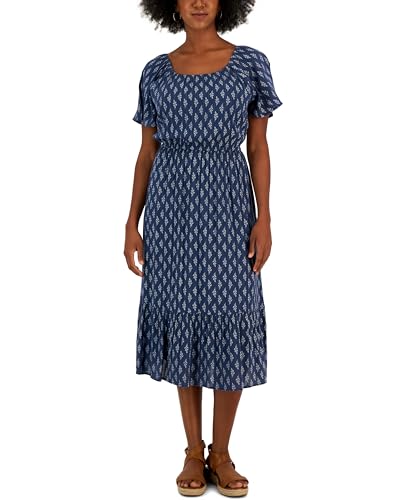 Style & Co Plus Size Printed On Off Ruffle Hem Dress