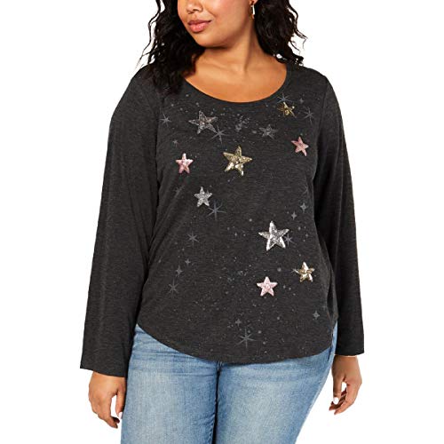 Style & Co Plus Size Sequined Graphic Print Top