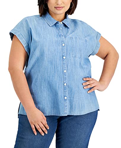 Style & Co Plus Size Chambray Cotton Camp Shirt