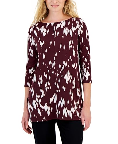 Alfani Petite Printed Boat Neck 3/4 Sleeve Tunic