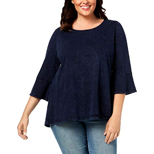 Style & Co Plus Size Cotton Acid Wash Lantern Sleeve Top