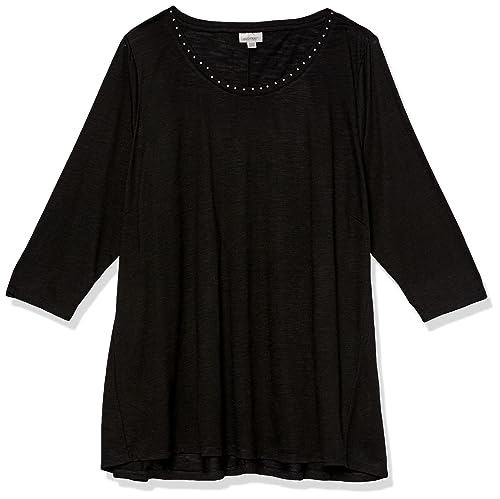 Avenue Plus Size 3/4 Sleeve Swing Trim Top