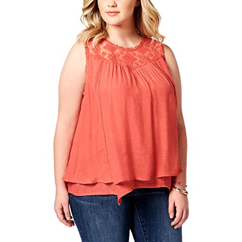 Style & Co Plus Size Lace Yoke Crochet Trim Tiered Top