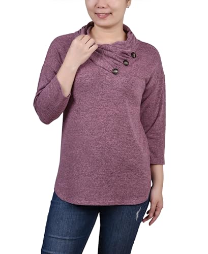 NY Collection Petite 3/4 Sleeve Crossover Cowl Neck Top