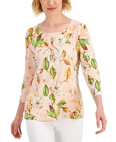 JM Collection Womens Jardin Tropical Jacquard 3/4 Sleeve Top