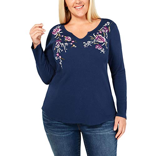Style & Co Plus Size Cotton Embroidered Thermal Top