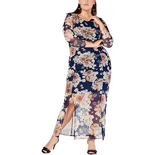 NY Collection Womens Plus Ruched Floral Maxi Dress Navy 2X NY Collection Womens Plus Ruched Floral Maxi Dress Navy 2X