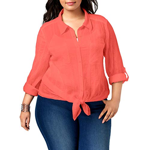 Style & Co Plus Size Sheer Tabbed Sleeve Shirt