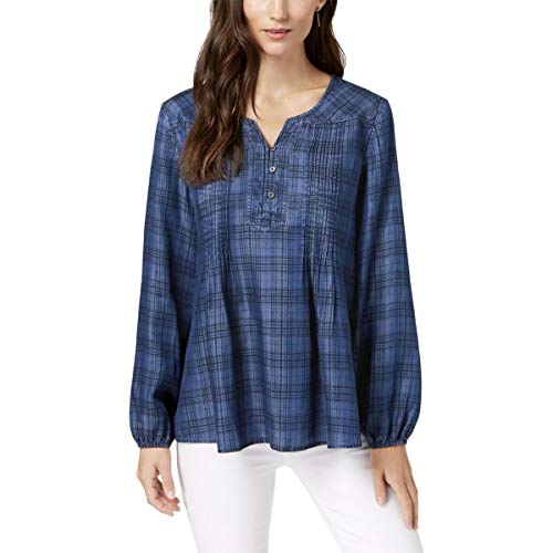 Style & Co Plaid Pintucked Peasant Top