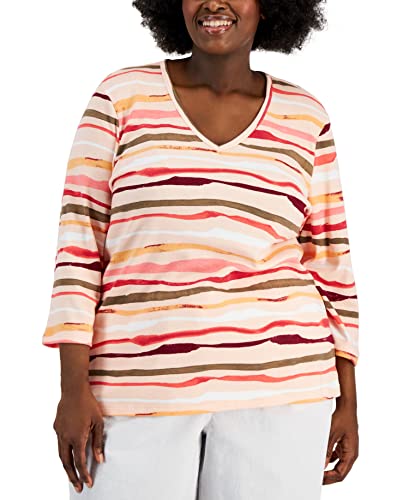 Karen Scott Plus Size Sasha Stripe 3/4 Sleeve Top