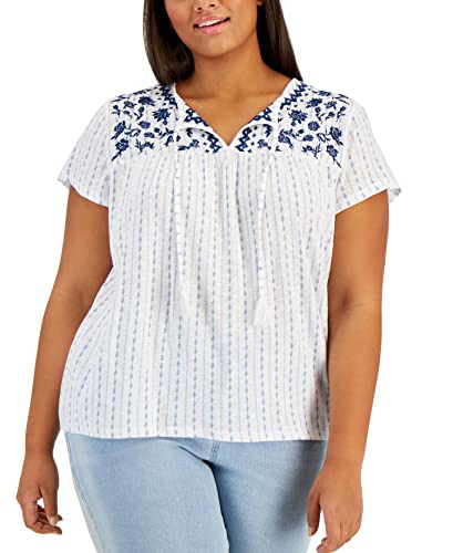 Style & Co Plus Size Split Neck Embroidered Top