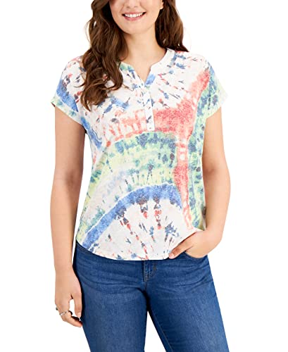 Style & Co Petite Tie Dye Henley Top