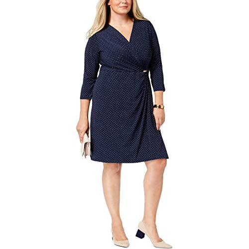 Plus Size Dot-Print Faux Wrap Dress