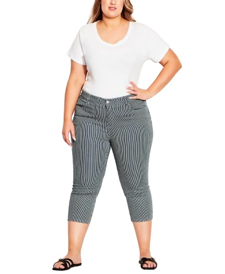 Plus Size Stripe Denim Capri