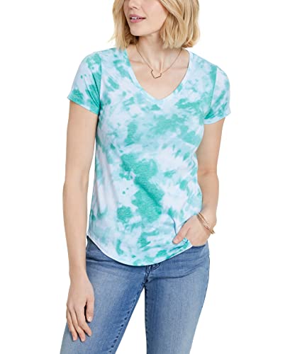 Style & Co Petite Venice Tie Dye Burnout V Neck T-Shirt