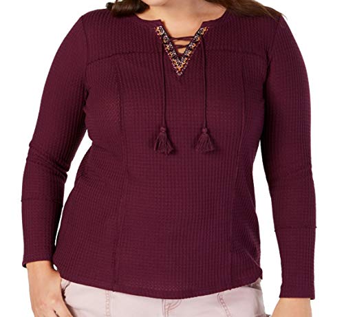Style & Co Plus Size Lace Up Thermal Top