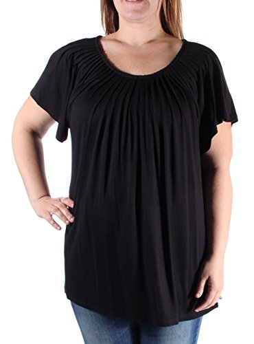 Style & Co Pleated-Neck Flutter-Sleeve Top