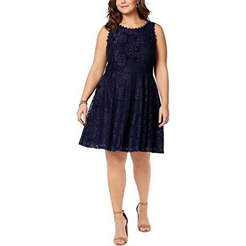 City Studio Womens Plus Lace Knee-Length Fit & Flare Dress Blue 16W