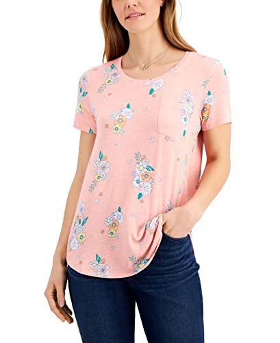 Style & Co Printed Drapey Pocket T-Shirt
