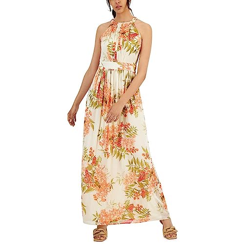 Inc International Concepts Printed Pleated Bodice Maxi Dress Light Pebble Combo 12, Women's, Beige