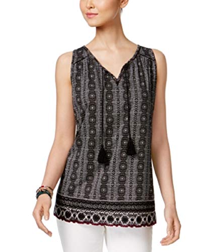 Style & Co Printed Crochet Trim Top