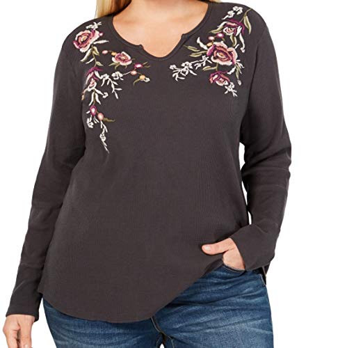 Style & Co Plus Size Cotton Embroidered Thermal Top