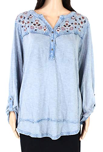 Style & Co Plus Size Cotton Embroidered Split Neck Top