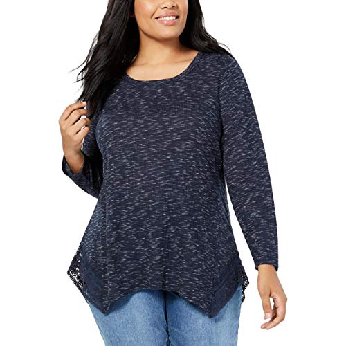 Style & Co Plus Size Space Dyed Lace Handkerchief Hem Top