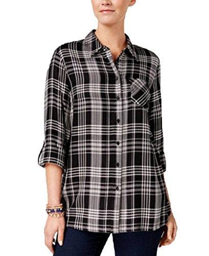 Style & Co Tab Sleeve Plaid Top