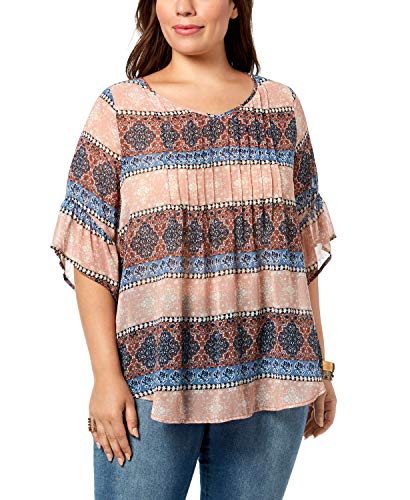 Style & Co Plus Size Medallion Print Pintucked Top
