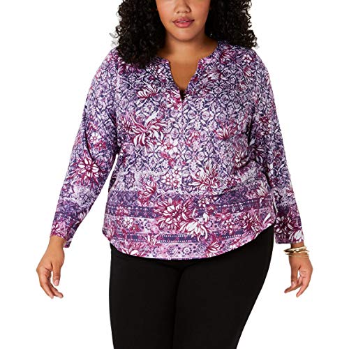 Style & Co Plus Size Printed Split Neck Top