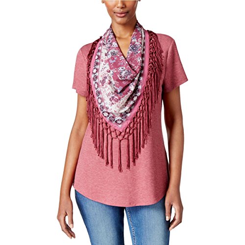 Style & Co Petite T-Shirt With Printed Fringe Scarf