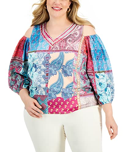 JM Collection Plus Size Cold Shoulder 3/4 Sleeve Top