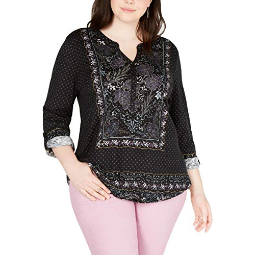 Style & Co Plus Size Printed Split Neck Top