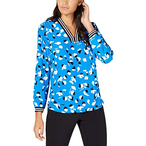 Printed Ribbed-Trim Blouse