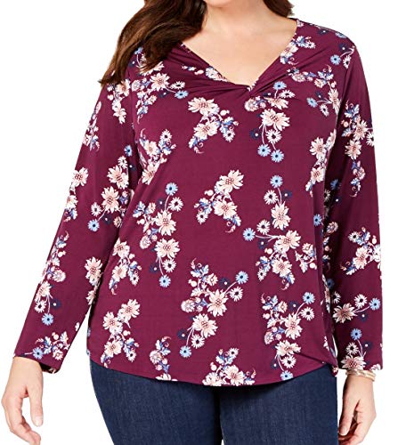 Style & Co Plus Size Printed Twist Neckline Top