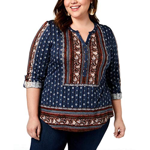 Style & Co Plus Size Mixed Print Peasant Top