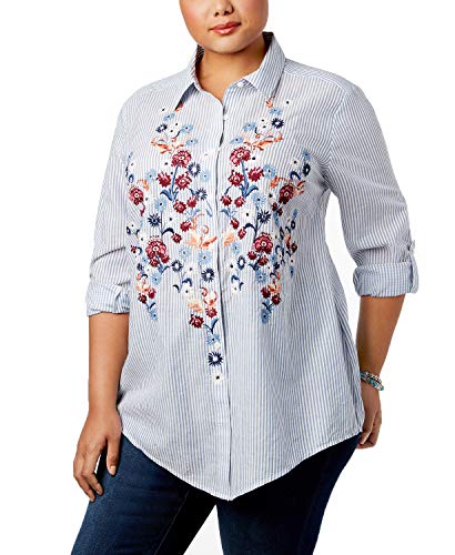 Style & Co Plus Size Embroidered Striped Shirt
