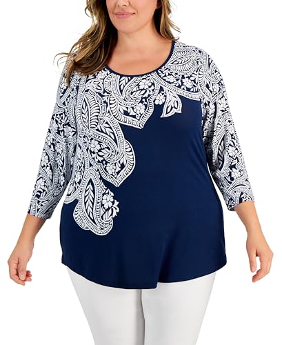 JM Collection Plus Size Lucia Paisley 3/4 Sleeve Top