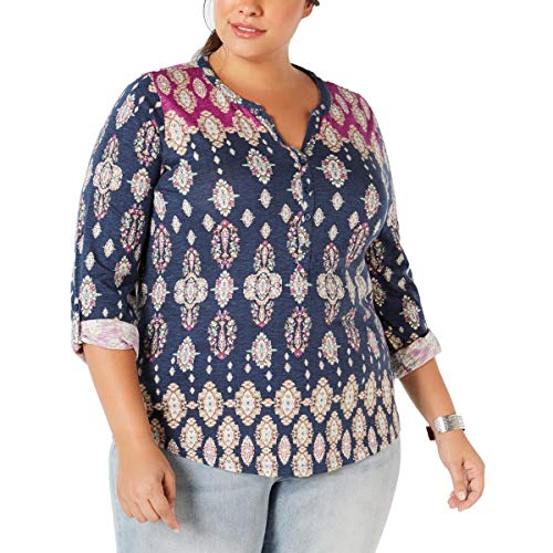 Style & Co Plus Size Printed Roll Tab Top