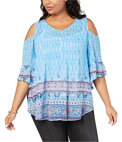 Style & Co Plus Size Border Print Cold Shoulder Top