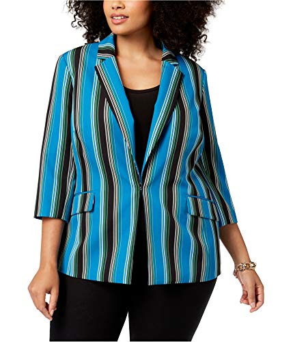 Plus Size Striped 3/4 Sleeve Blazer
