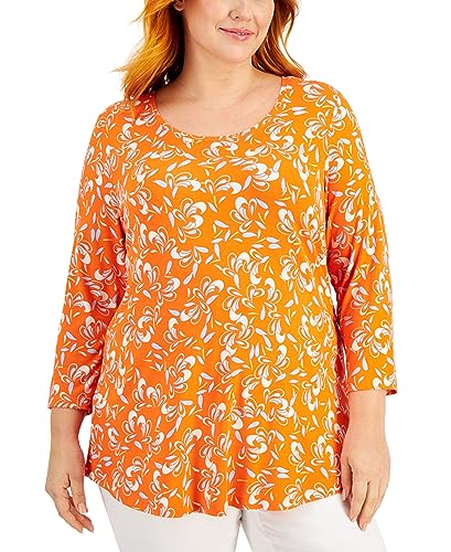 JM Collection Plus Size Printed 3/4 Sleeve Top