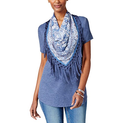 Style & Co Petite T-Shirt With Printed Fringe Scarf