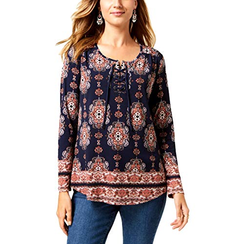Style & Co Printed Lace Up Top