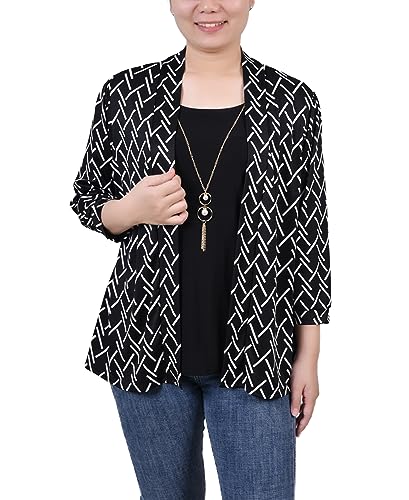 NY Collection Petite 3/4 Sleeve Two Fer Top